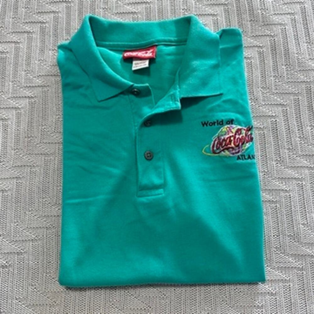Vintage World of Coca Cola Atlanta green polo size M